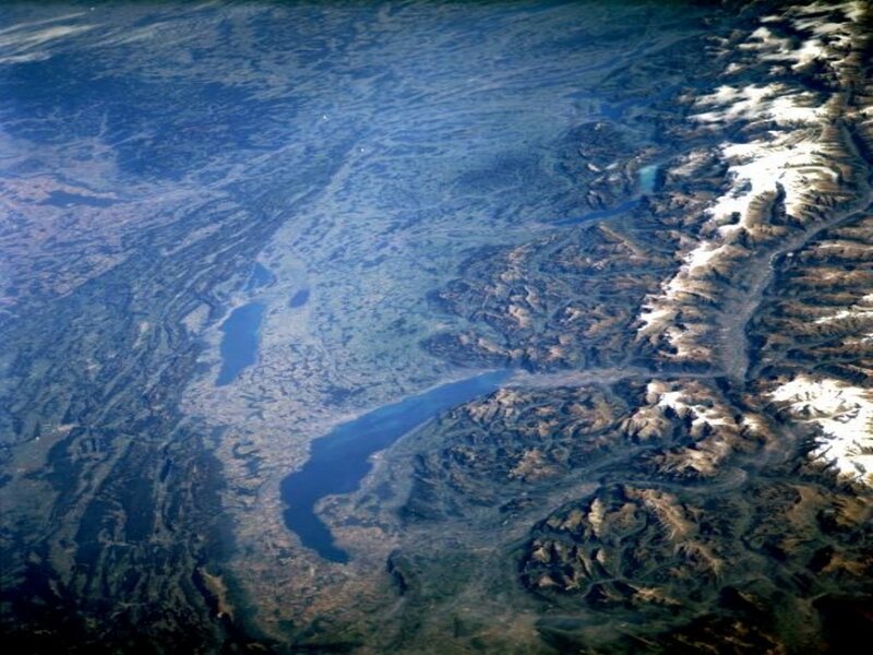 Aerial view of mountainous terrain