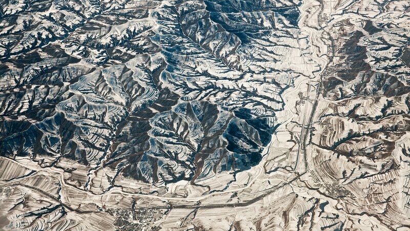 Aerial view of mountainous terrain