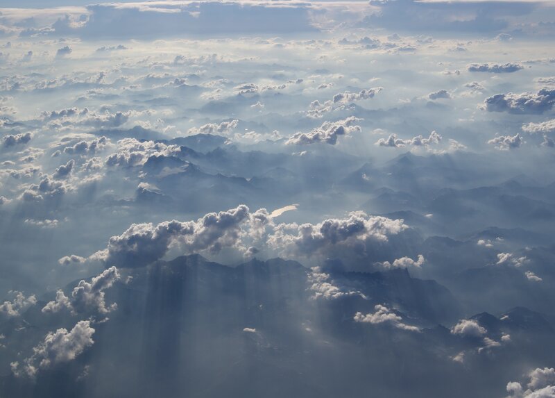 Aerial view of mountains and clouds
