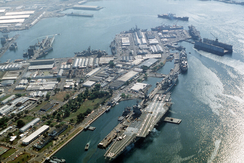 Aerial view of naval base
