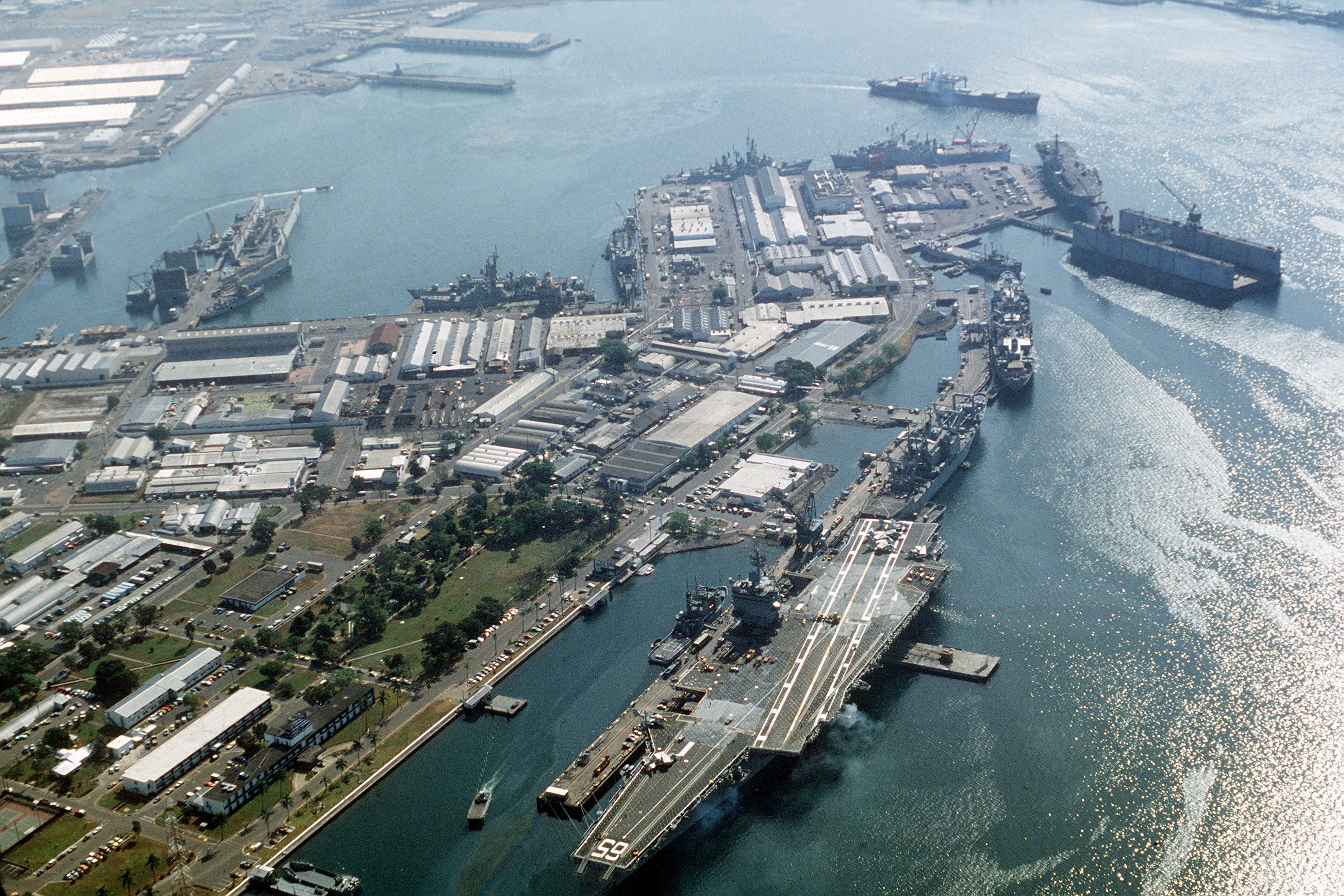 Aerial view of naval base