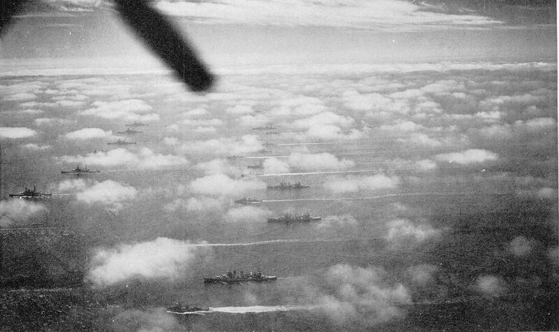 Aerial view of naval fleet
