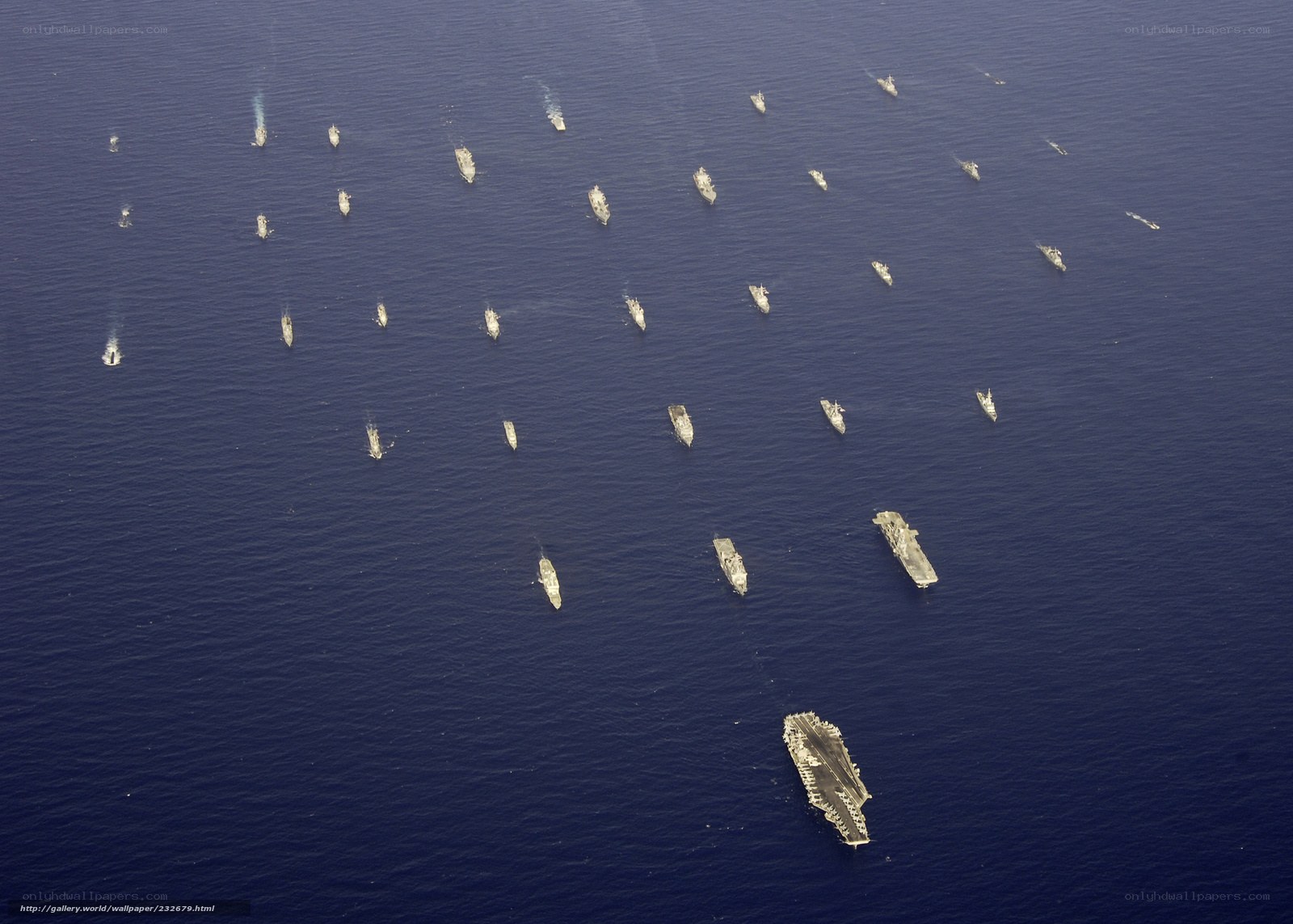 Aerial view of naval fleet