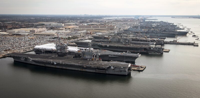 Aerial view of naval ships