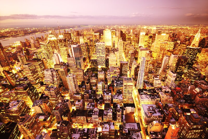 Aerial view of New York City at dusk