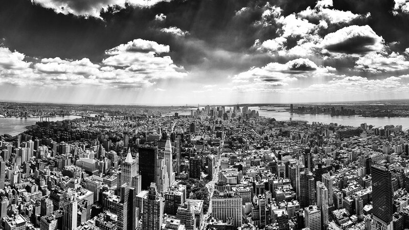 Aerial View of New York City — Black, Dramatic, Afternoon