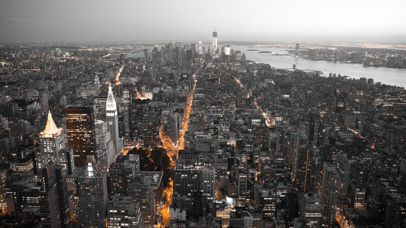 Aerial View of New York City — Black, Dramatic, Night