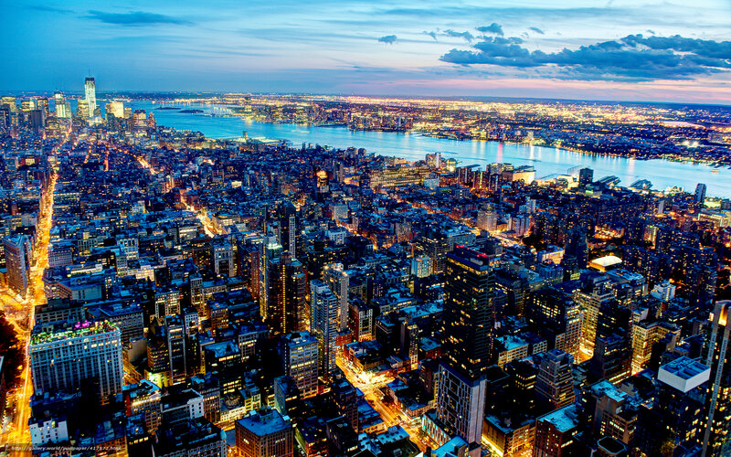 Aerial View of New York City — Blue, Dramatic, Night
