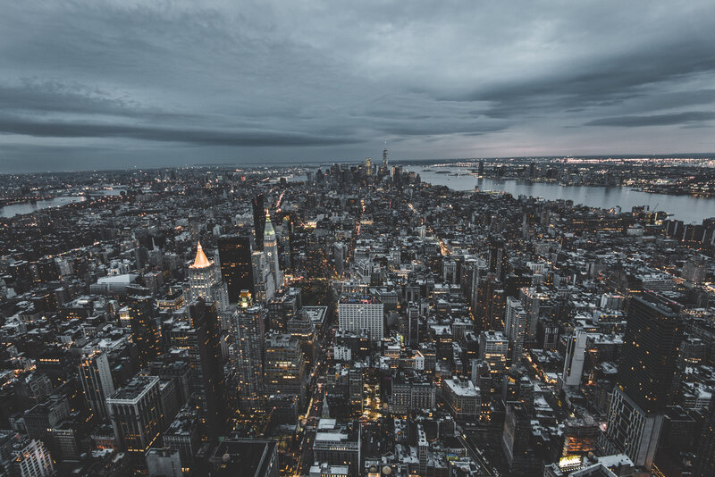Aerial View of New York City — Gray, Dramatic, Night