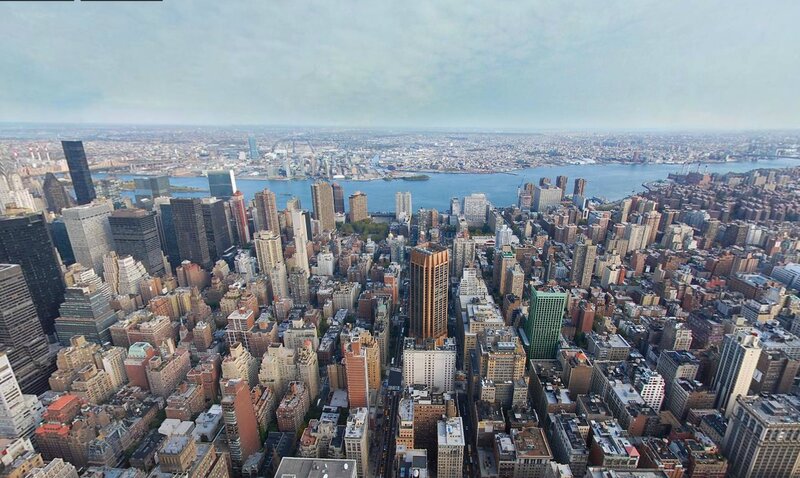Aerial View of New York City — Gray, Overcast, Afternoon, Photograph, Skyscrapers