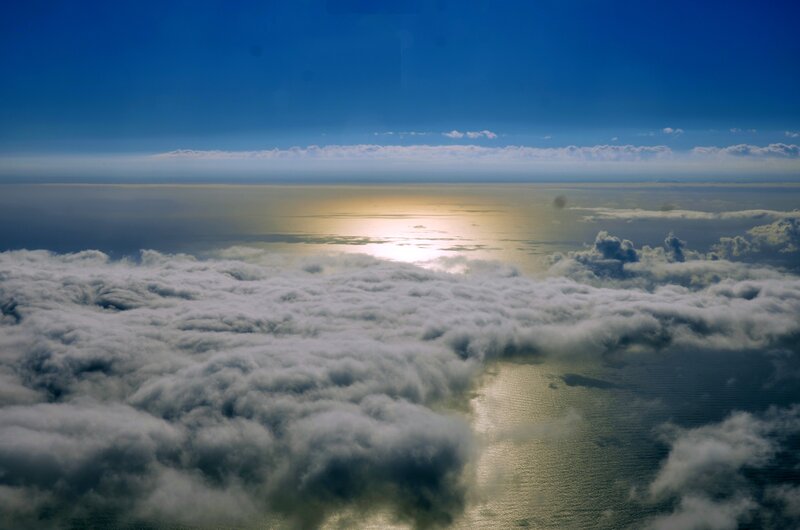 Aerial view of ocean and clouds