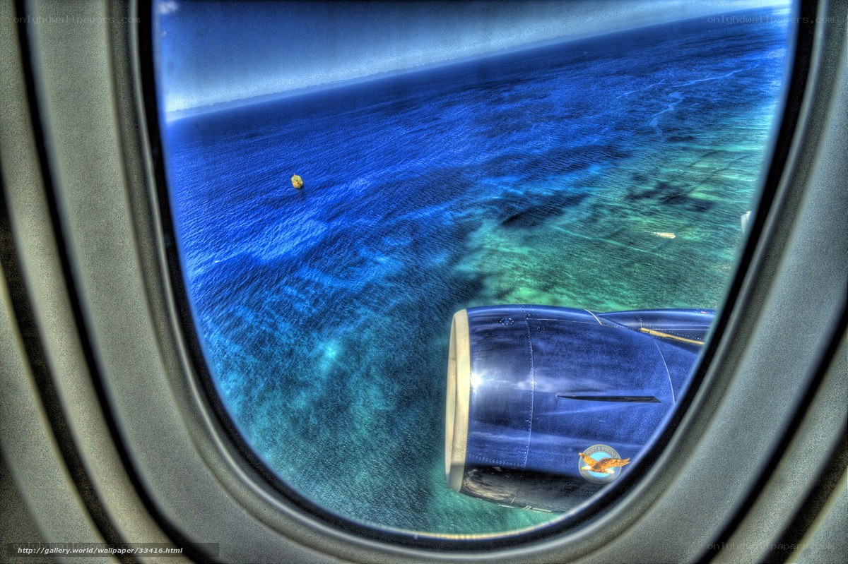 Aerial view of ocean from airplane