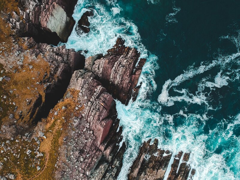 Aerial View of Ocean Waves — Blue, Dramatic, Photograph, Cliffs