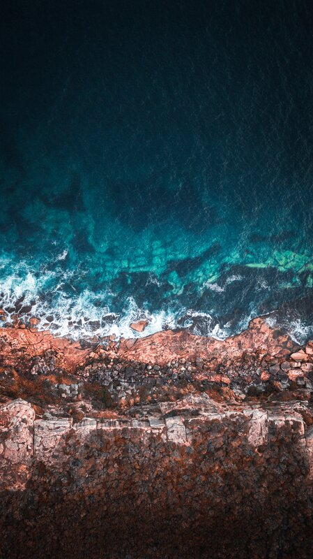 Aerial View of Ocean Waves — Blue, Dramatic, Photograph, Rocks