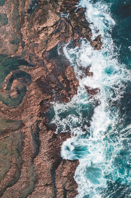 Aerial View of Ocean Waves — Blue, Dramatic, Photograph