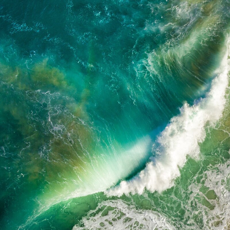Aerial View of Ocean Waves — Blue, Dynamic, Photograph, Foam