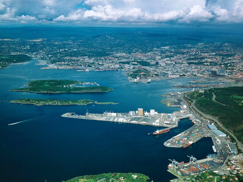 Aerial view of Oslo harbor