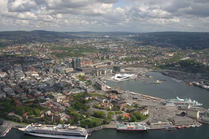 Aerial View of Oslo Harbor — Gray