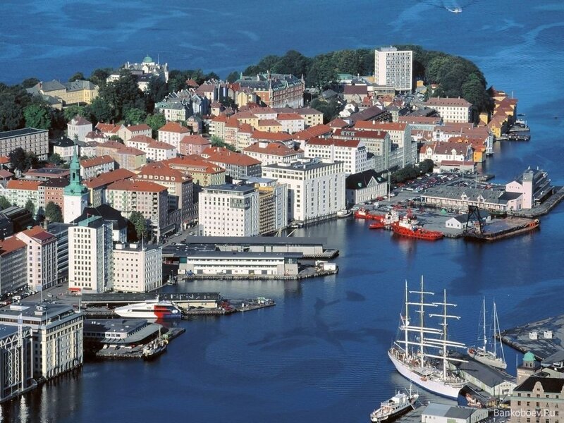 Aerial view of Oslo harbor