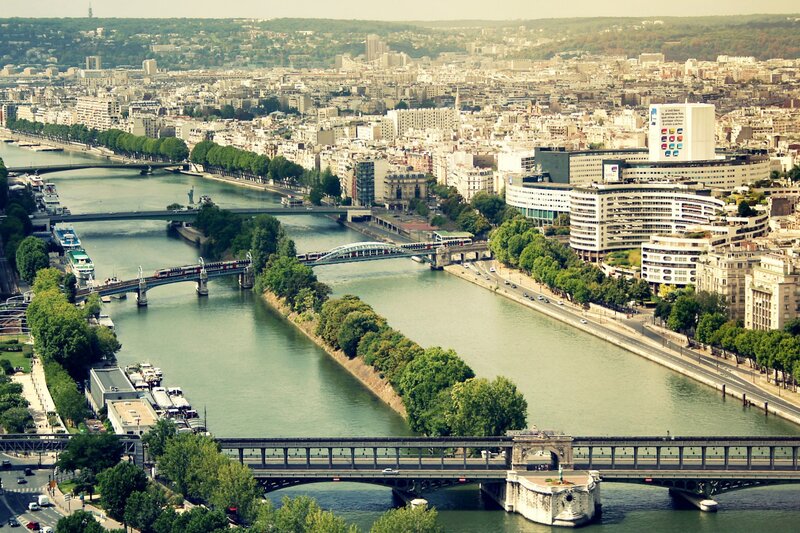 Aerial view of Paris and the Seine