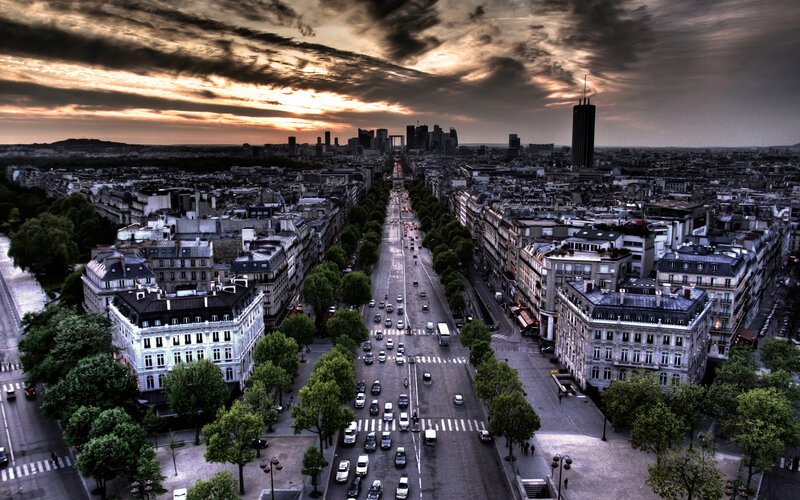 Aerial view of Paris at sunset