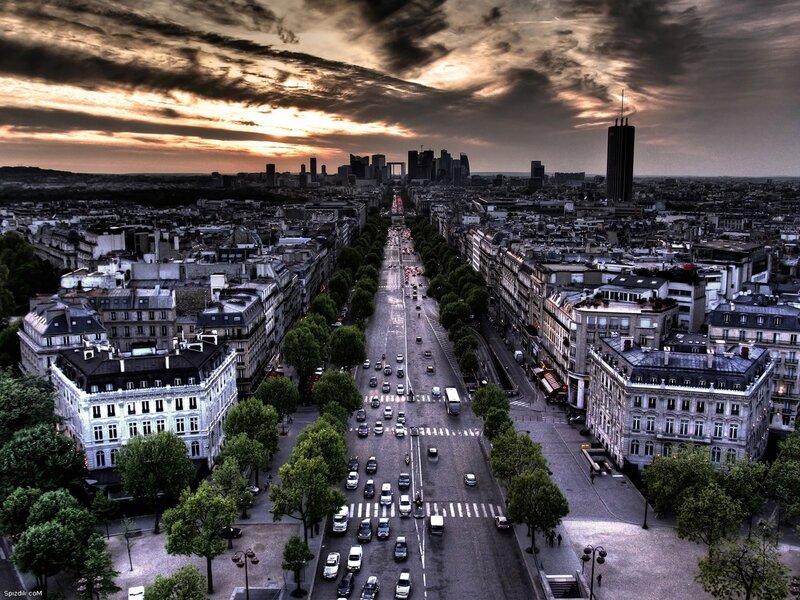 Aerial view of Paris at sunset