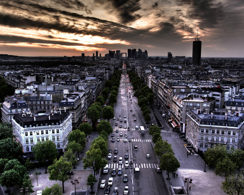 Aerial view of Paris at sunset