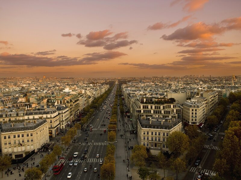 Aerial view of Paris at sunset