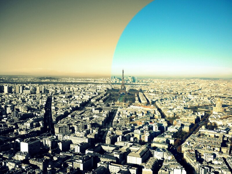 Aerial view of Paris cityscape