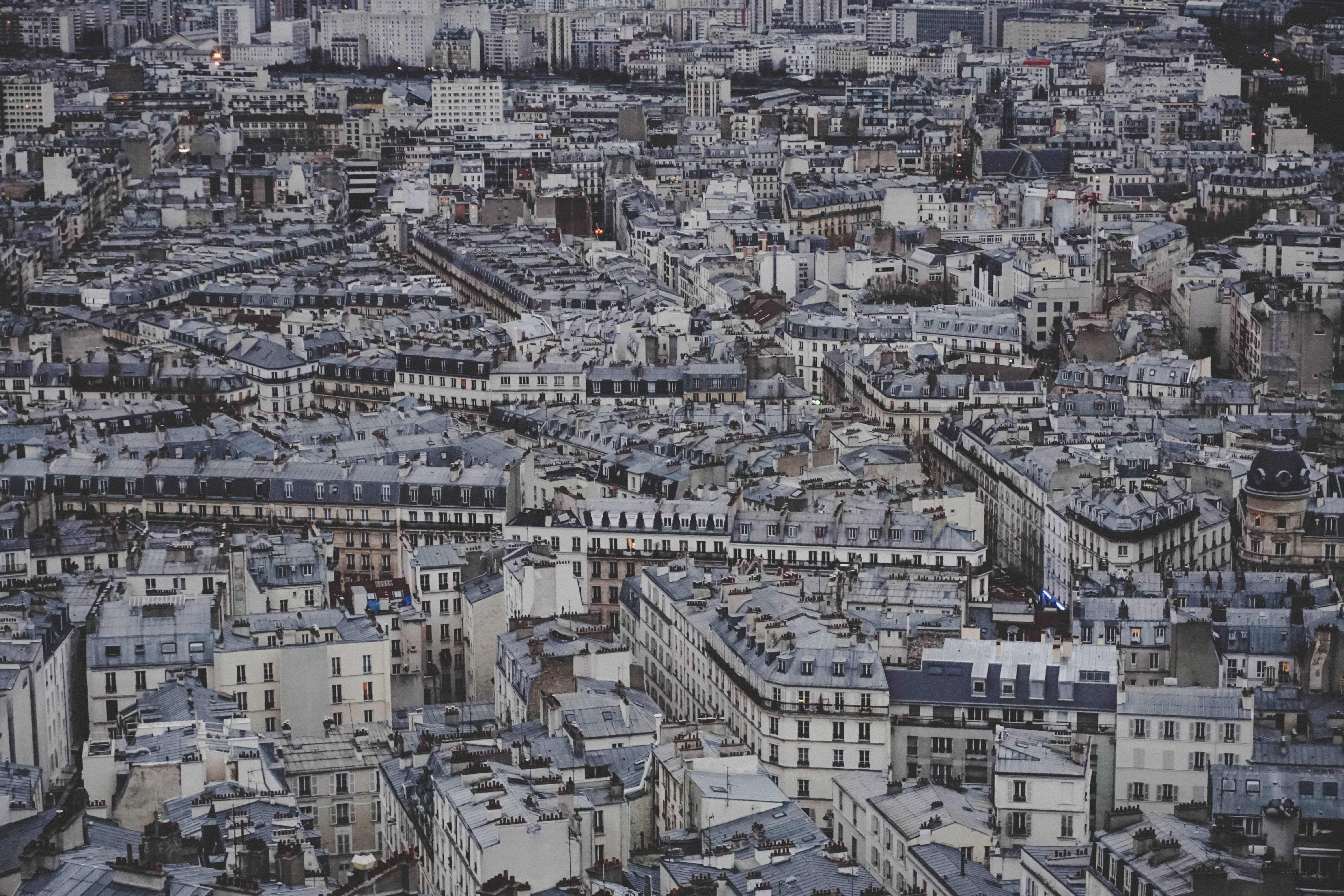 aerial view of paris rooftops