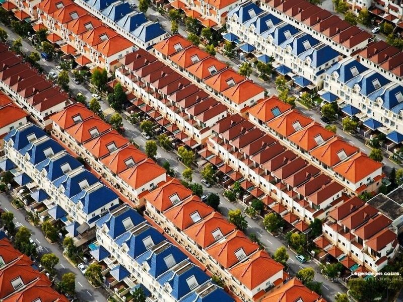 Aerial view of residential houses