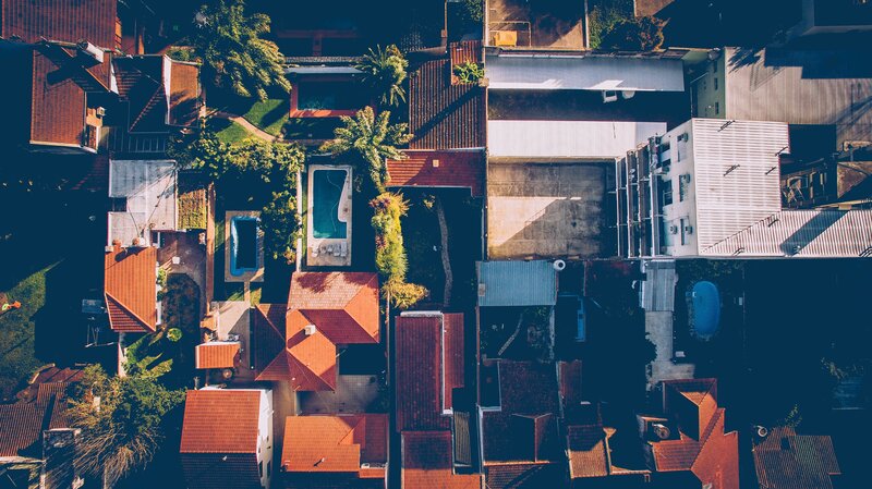 Aerial View of Residential Rooftops