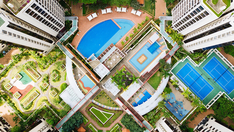 Aerial View of Resort Complex — Blue
