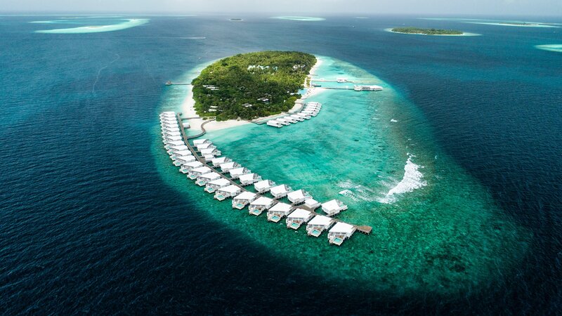 Aerial View of Resort Island — Blue, Serene, Afternoon