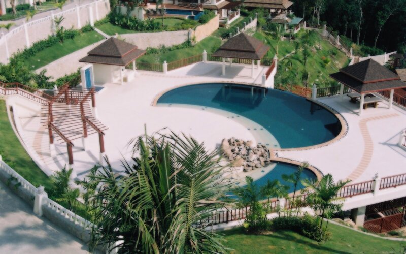 Aerial view of resort pool area