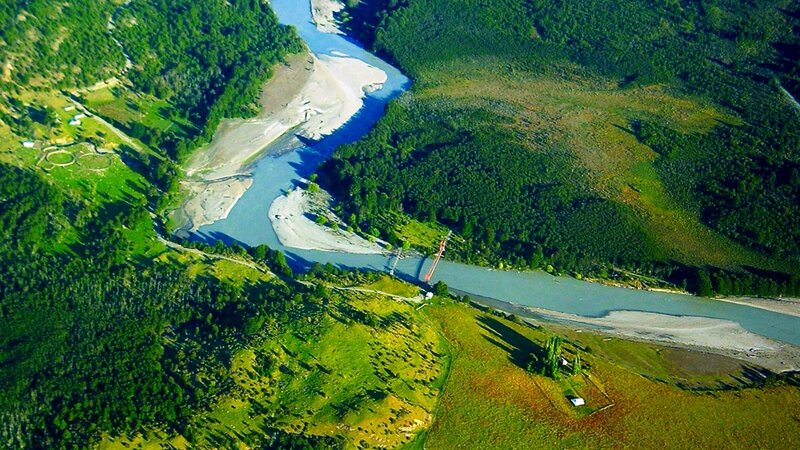 Aerial view of river and bridge