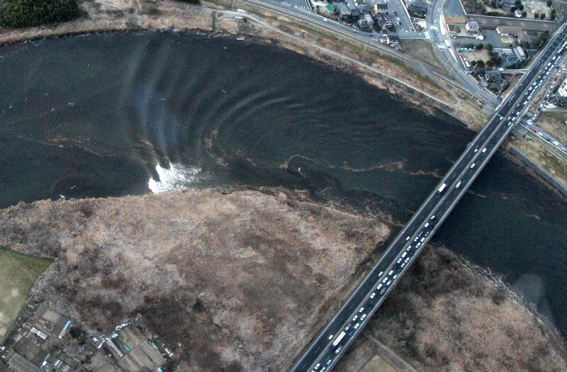 Aerial view of river and bridge