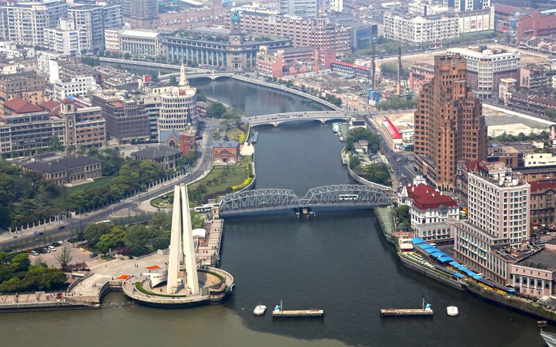 Aerial View of River and Bridges