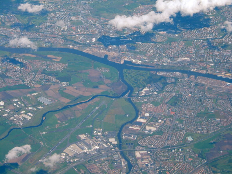 Aerial View of River and City