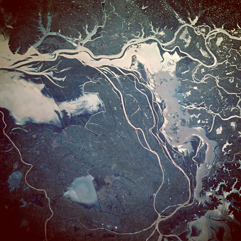 Aerial view of river delta