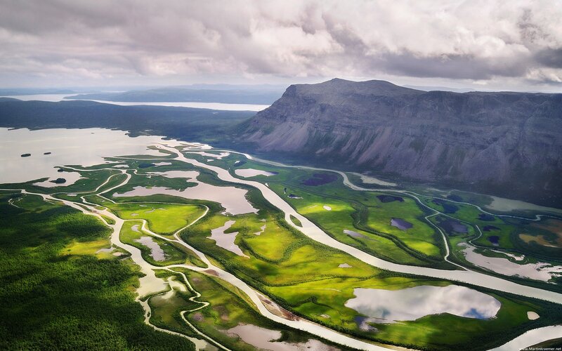 Aerial view of river delta