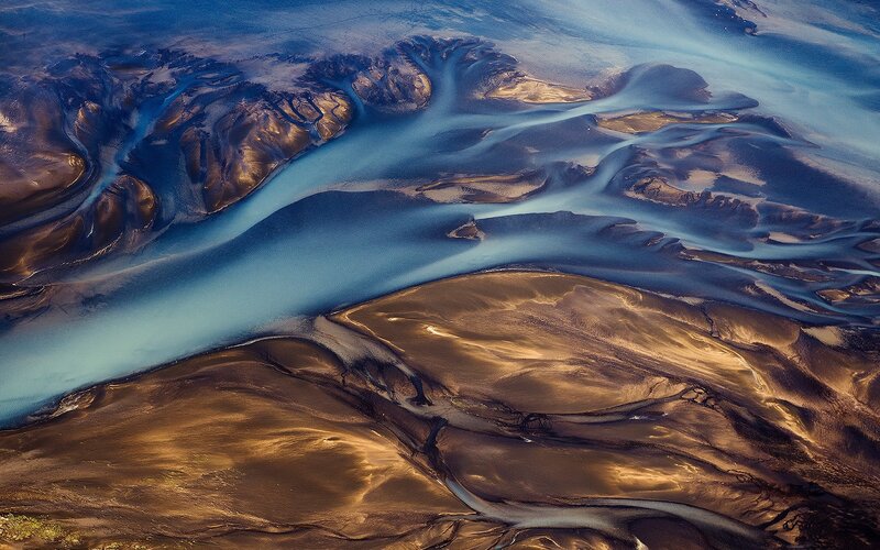 Aerial View of River Delta — Blue