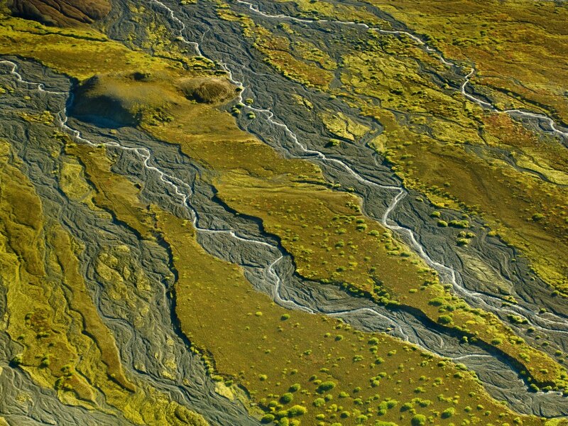 Aerial view of river deltas