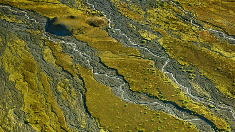 Aerial view of river deltas