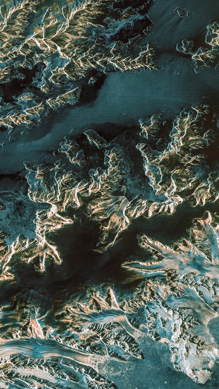 Aerial View of River Deltas — Blue, Dramatic