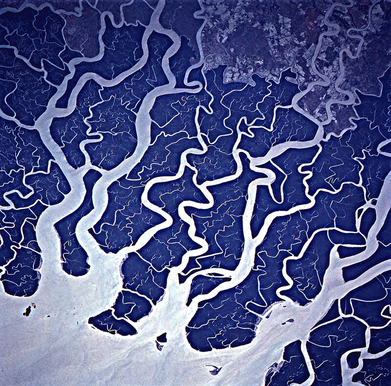 Aerial view of river deltas