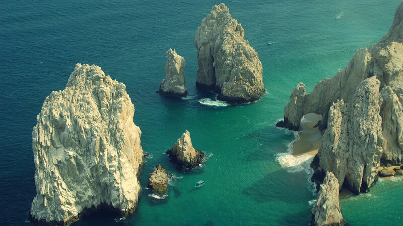Aerial view of rocky coastline