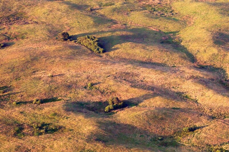 Aerial view of rolling hills