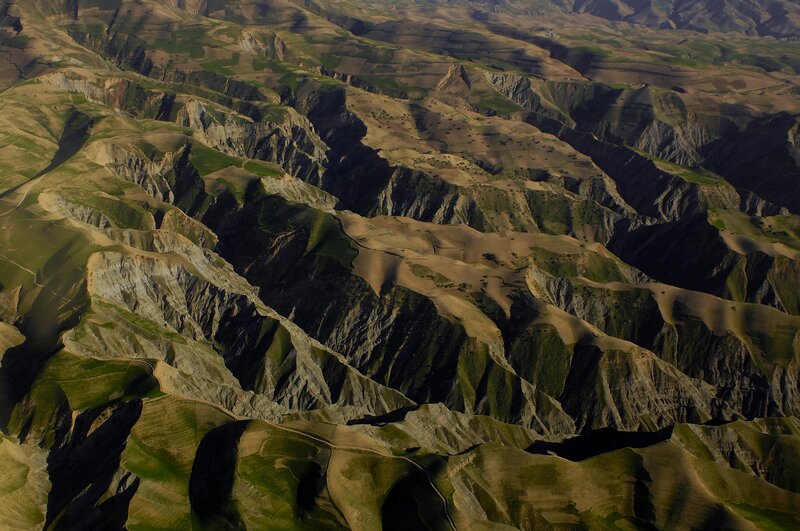 Aerial view of rugged canyons