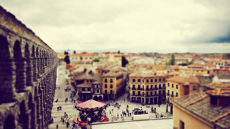 Aerial view of Segovia aqueduct